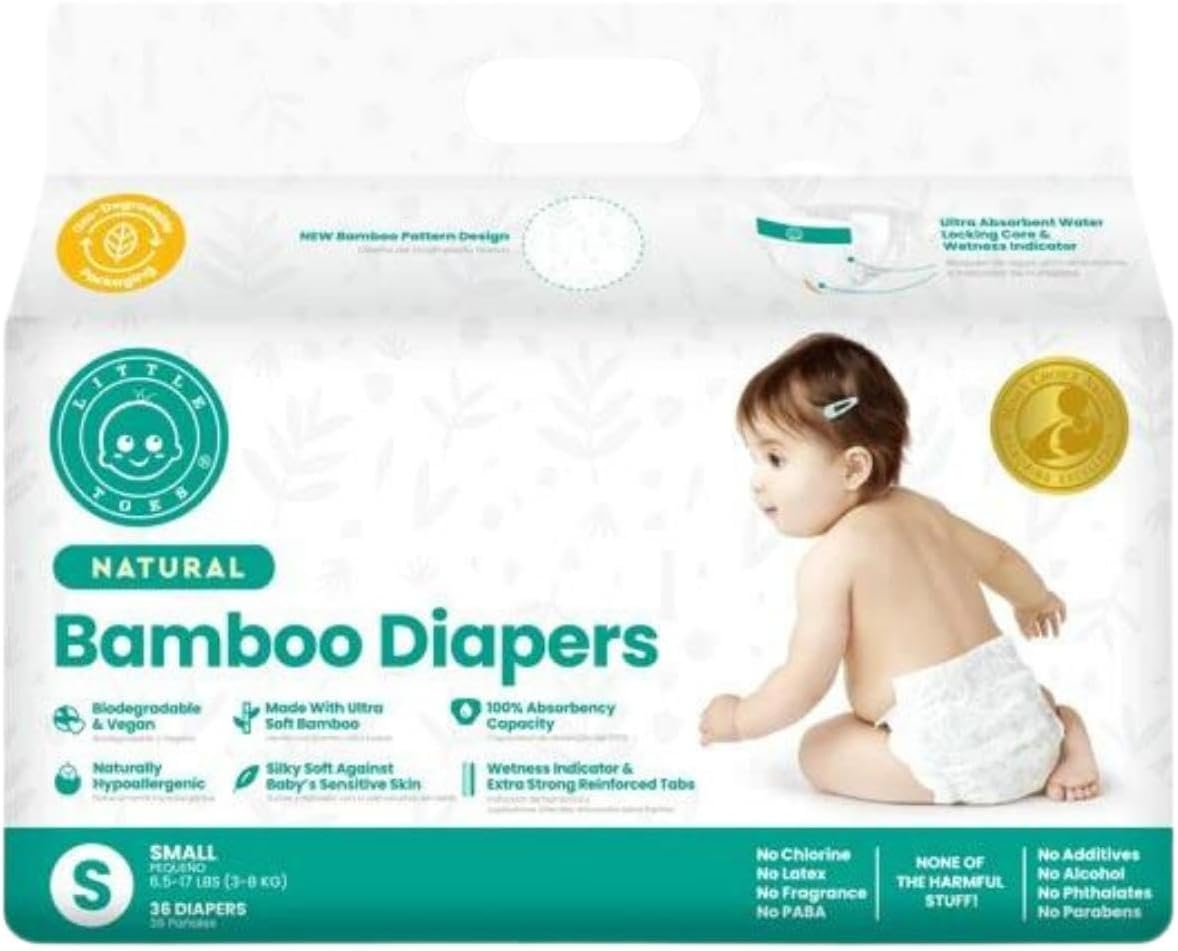 251103210353185_1 Little Toes Natural Disposable Bamboo Viscose Diapers ? Premium Quality ? Hypoallergenic ? Pure Comfort ? Eco-Friendly ? Sustainable ? Size 2-3 Medium ? 36 Pack - Image 1